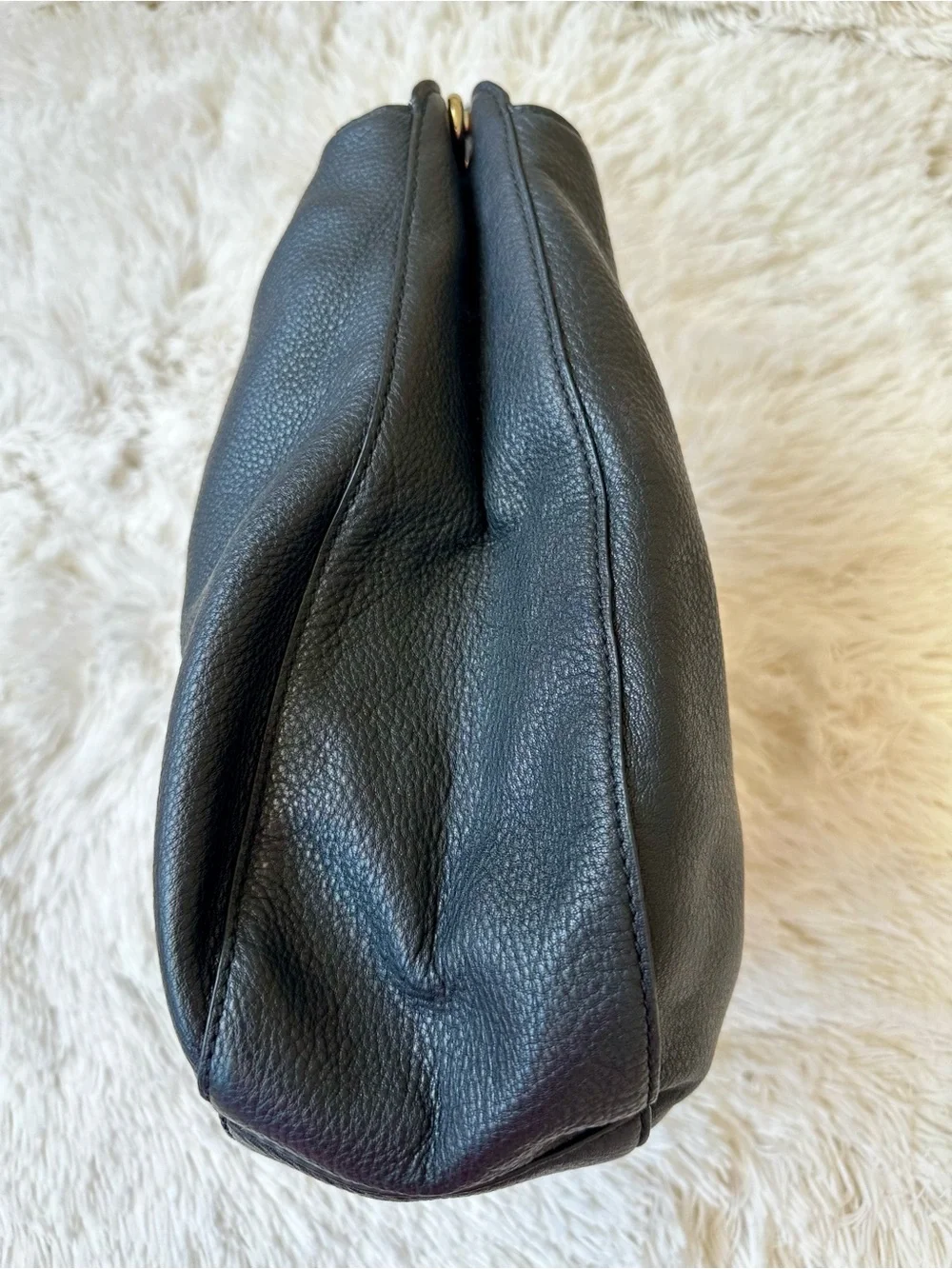 MICHAEL KORS Lillie Large Black Pebbled Leather Hobo Shoulder Bag Gold Chain